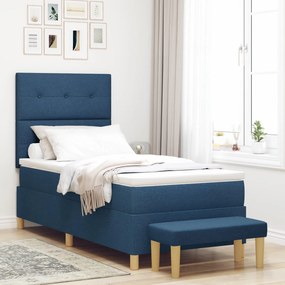 Cama Box Spring vidaXL com Colchão e Banco Azul 90x200 cm Tecido