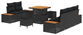 Conjunto de Sofás de Jardim de 8 Peças com Almofadas Preto Rattan Poli