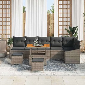 vidaXL Conjunto de Sofá de Jardim 9 pcs Cinzeto Rattan Sintético