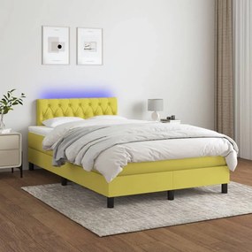vidaXL Cama box spring c/ colchão e LED 120x200 cm tecido verde