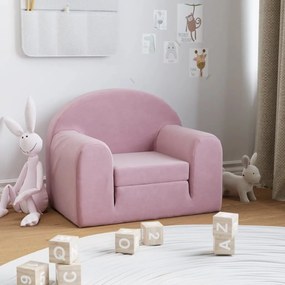 357021 vidaXL Sofá-cama infantil de pelúcia rosa