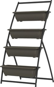 Outsunny Estante para Flores em Aço 4 Níveis, Suporte Vertical para Plantas com 4 Recipientes e Furos de Drenagem, 76x79x162cm, Castanho | Aosom Portugal