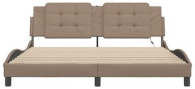 Estrutura cama c/ luzes LED 180x200 cm couro artif. cappuccino