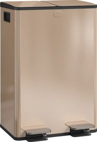 HOMCOM Lixeira de cozinha 2 compartimentos de 2 x 28L, aço inoxidável, tampa com fechamento suave, 45,8x36x67,6cm, ouro | Aosom Portugal
