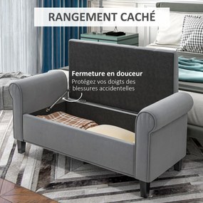 Banco de arrumação para a cabeceira da cama com braços, tecido com efeito de veludo, estofado e acolchoado, 126 x 48,5 x 57 cm, cinzento