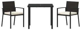 Conjunto de Jantar de Jardim 3 Peças Preto Rattan Sintético