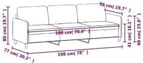 Sofá de 3 Lugares Chloé - Em Tecido - Cor Cinzento Claro - 198x77x80 c