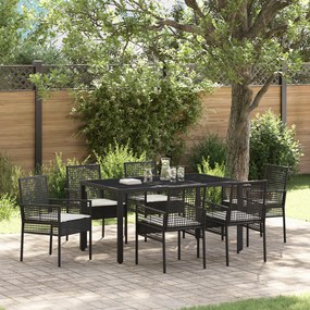 Conjunto de Jantar de Jardim de 7 Peças com Almofadas em Rattan Preto