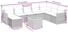 9 pcs conjunto de sofás p/ jardim c/ almofadões vime PE preto