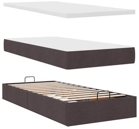 Cama otomana com colchão &amp; LEDs 90x200cm tecido castanho escuro