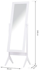 Espelho de maquiagem Recliner Nórdico para sala de estar Quarto de madeira branco 47x46x148cm