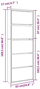 Sapateira com espelho de 5 divisórias 63x17x169,5 cm preto