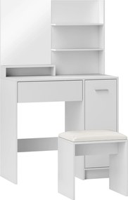HOMCOM Toucador de Maquilhagem com Espelho e Banco Gaveta Armário com Prateleira Ajustável para o Quarto 80x40x132 cm Branco | Aosom Portugal