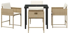 Conjunto de Jantar de Jardim com 5 Peças e Almofadas Bege de Rattan Si