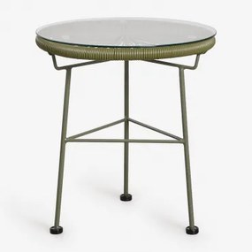 Mesa Auxiliar Para Jardim Redonda Ø45 Cm Em Aço E Rattan Sintético Acapulco Verde Azeitona Intenso - Sklum