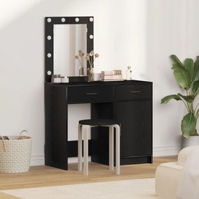 Conjunto de Mesa de Toucador 2 Peças com LED de Carvalho Preto Engenha