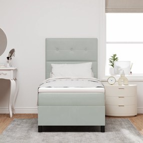 Cama Box com Colchão e Luz LED Cinza Claro 100x200 cm em Veludo