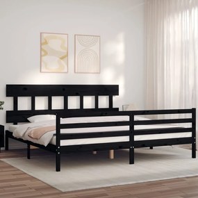 vidaXL Estrutura de cama com cabeceira 200x200 cm madeira maciça preto