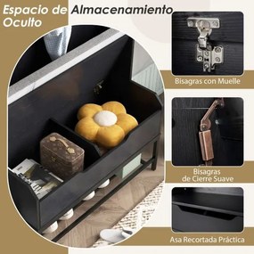 Móvel entrada hall com banco 90 x 38,5 x 170 cm Organizador 4 em 1 com compartimentos para almofadas Ganchos sapateira Preto