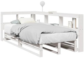 vidaXL Cama com estante sem colchão 90x200 cm pinho maciço branco