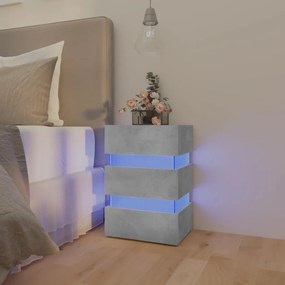 vidaXL Mesa de cabeceira c/ luzes LED derivados madeira cinza-cimento