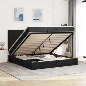 Estrutura de cama otomana com colchão 160x200 cm tecido preto