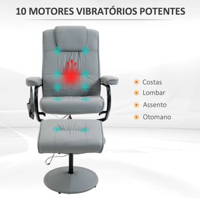 Poltrona de Massagem com Banco Poltrona Relax Giratório Reclinável 145° com 10 Pontos de Massagem 77x84x102 cm Cinza