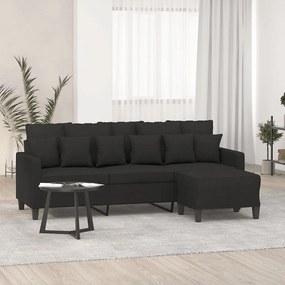 Sofá Cinha Chaise Longue - De 3 Lugares com Apóio de Pés - Cor Preto -