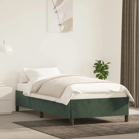 Estrutura de cama 90x200 cm veludo verde-escuro