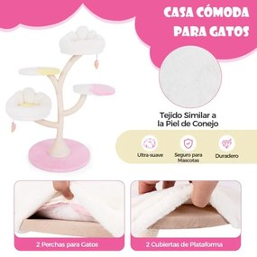 Arranhador para gatos com 2 poleiros 2 plataformas Bolas suspensas Centro de actividades Rosa