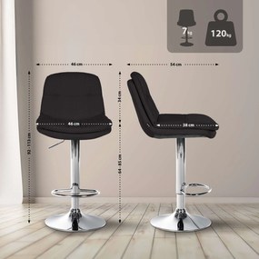 Banco de bar em tecido com estrutura prateada 92-113 x 46 x 54 cm preto