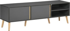 HOMCOM Móvel de TV Escandinavo 150x35x45 cm para TVs Até 55" 2 Portas 2 Casas Cinza Escuro | Aosom Portugal