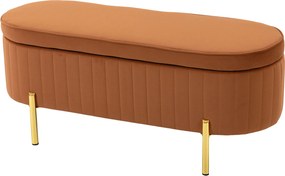 HOMCOM Banco Baú Oval de 72L com Tampo Rebatível, em Tecido Aveludado e Madeira, 108x44x43.5 cm, Marrom Dourado | Aosom Portugal
