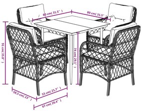 5 pcs conjunto de jantar p/ jardim c/ almofadões cinzento claro