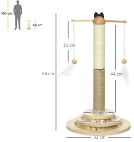 PawHut Árvore Arranhador para Gatos de Madeira Altura 56cm Torre para