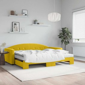 vidaXL Sofá-cama com gavetão e colchões 90x200 cm veludo amarelo
