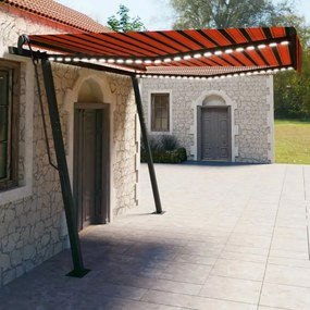 vidaXL Toldo retrátil manual com luzes LED 4x3 m laranja e castanho