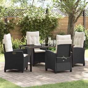 vidaXL Conjunto de Jantar de Jardim com 5 Peças e Almofadas - Vime Sintético Preto