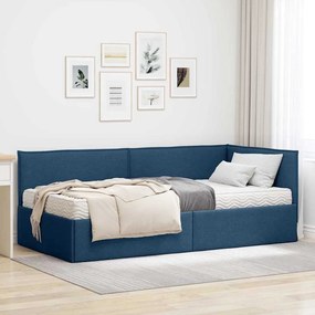 vidaXL Estrutura de Cama de Canto com Colchão Manual 2 pcs Azul Veludo
