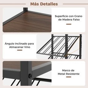 Garrafeira de vinho vertical 45 x 35 x 171 cm alta para 16 garrafas com suportes para copos 3 prateleiras abertas para sala de jantar Bar em casa Pret