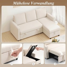 Sofá de canto convertível e modular com méridiana reversível 211,5 C x 146 L x 85 A cm (sofá), 183 C x 117 L x 43,5 A cm (cama), compartimento de arru