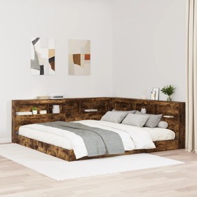 Cama Estante Carvalho Fumado 180x200 cm Madeira Engenharia