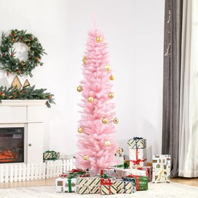 Árvore de Natal Artificial 180cm Ignífugo com 390 Ramos de PVC e Suporte de Metal Decoração de Natal para Interiores Fácil de Montar Rosa