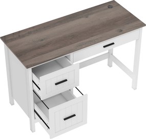 HOMCOM Secretária Rústica com 3 Gavetas e Bancada com Efeito Madeira Mesa para Computador para Estudo Escritório 120x50x76,2 cm Branco | Aosom Portugal
