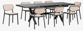 Conjunto De Mesa Retangular Extensível 180-240x90 Cm Em Alumínio Karena E 8 Cadeiras De Jantar Empilháveis Em Polipropileno Omar Cinza Grafito - Sklum