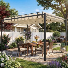 Pérgola de Jardim 3x4 m com Proteção UPF50+ Gazebo com Telhado Ajustável Estrutura Metálica para Exterior Creme