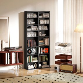 Organizador para CD e DVD com 18 compartimentos, capacidade máxima de 640 CD/360 DVD/430 Blu-ray, 78,5 x 24 x 175 cm, preto