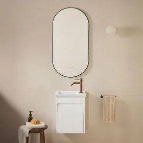 Conjunto De Móvel De Casa De Banho Em Madeira Com Lavatório Integrado Narek Branco & Ovale Led E Antifog Preto 50x100 Cm Asteiro & - Sklum