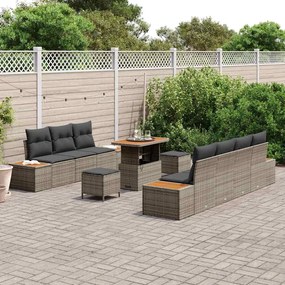 Conjunto de Sofás de Jardim com Almofadas vidaXL 10 Peças Cinza Rattan