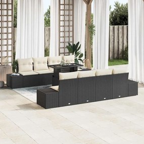 vidaXL Conjunto de Sofá de Jardim de 9 Peças com Almofadas Preto Rattan Poliéster
